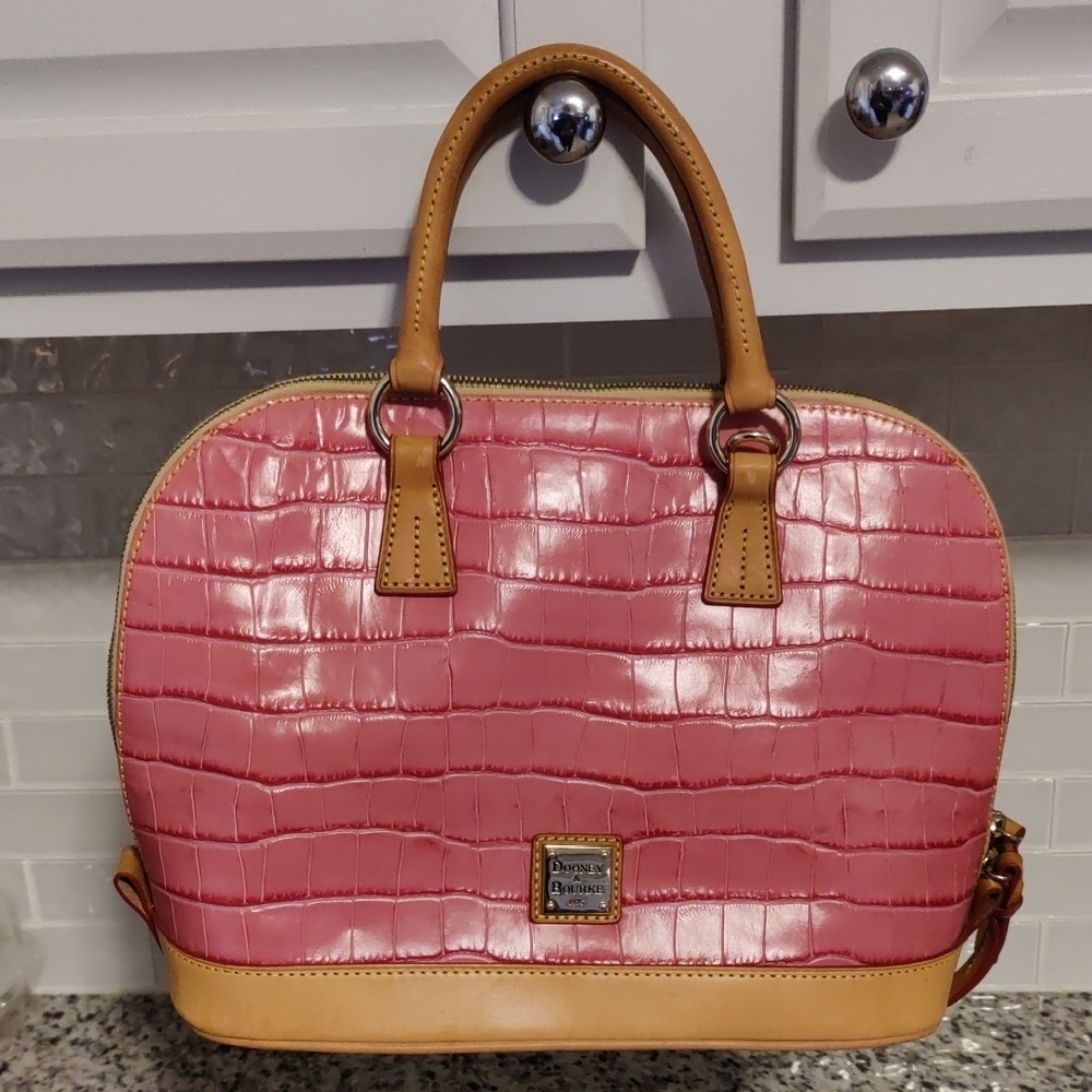 Dooney & Bourke Zip Zip Satchel in pink crocodile-embossed leather
